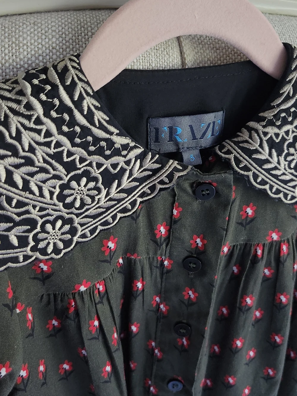FRAZE Embroidered Peter Pan Collar Floral Button-Front Dress